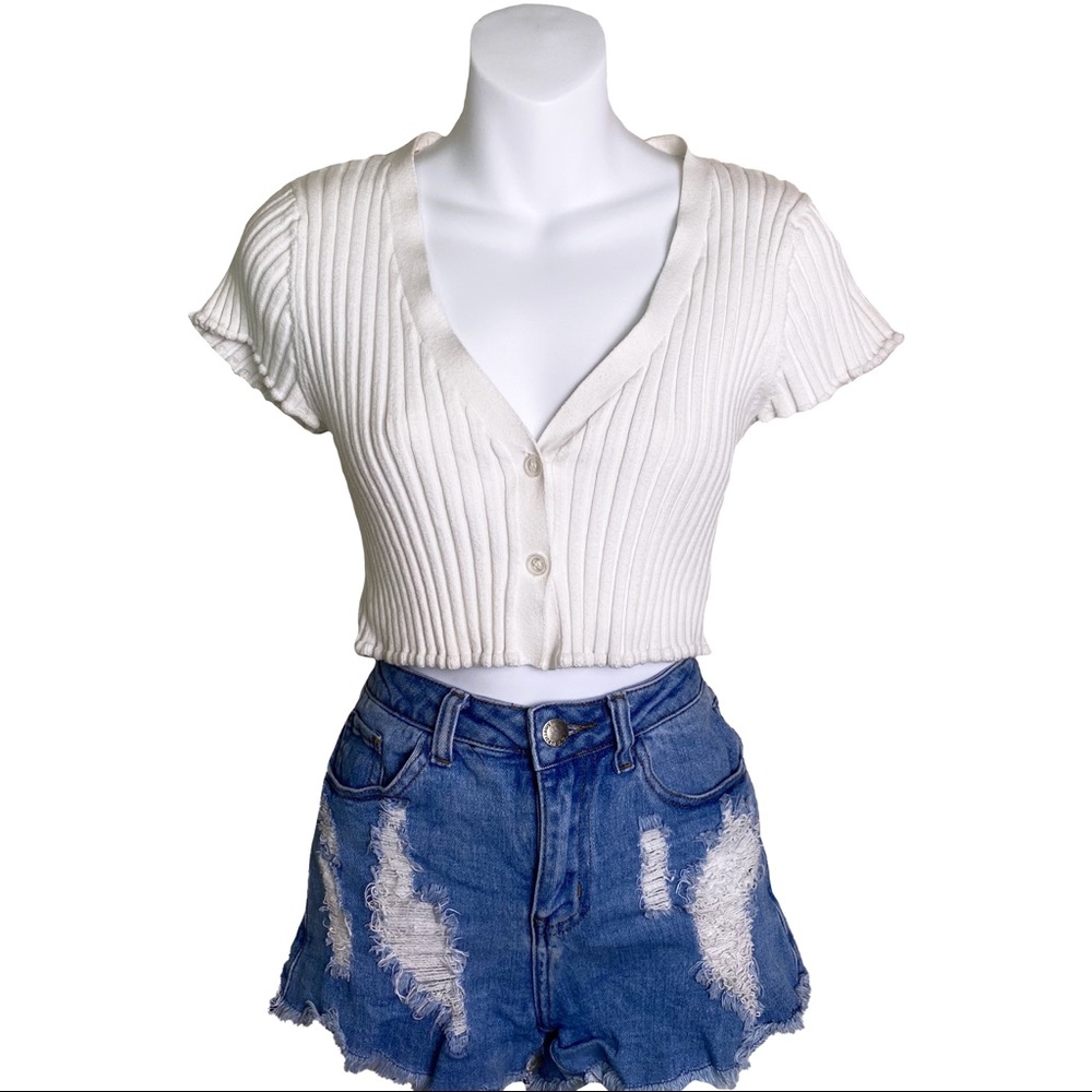 Tiger Mist | White Button Down Crop Top S